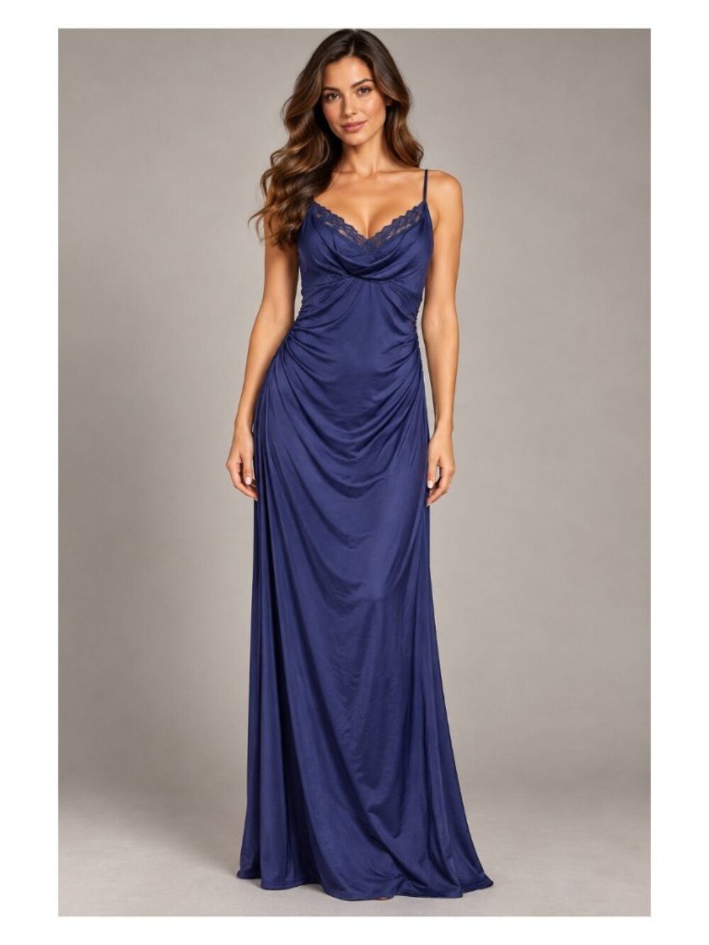 CIDER Blue Lace Trim Cowl Neck Tie Back Maxi Dress M NWT